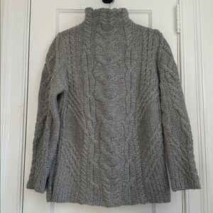 Aran Mor Ireland 100% Merino Wool cable knit funnel neck sweater Large gray NWOT